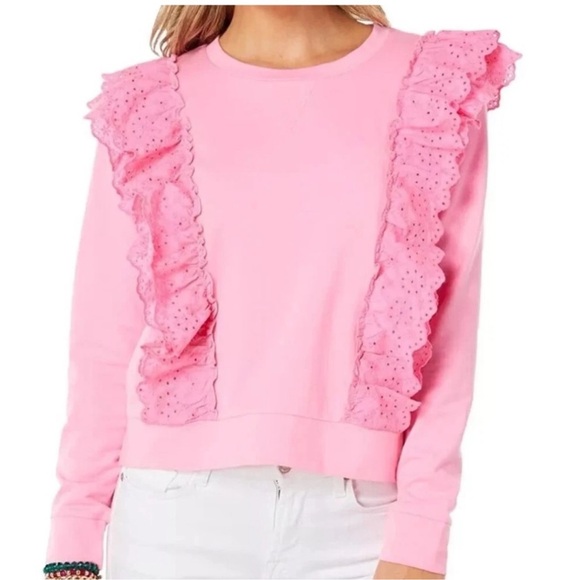 Lilly Pulitzer Deva Ruffle Sweatshirt
Pullover Top Eyelet Embroidered - Picture 2 of 5